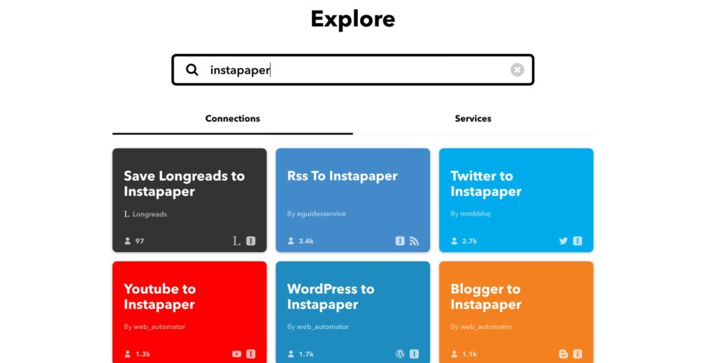 IFTTT עם אפליקצית Instapaper